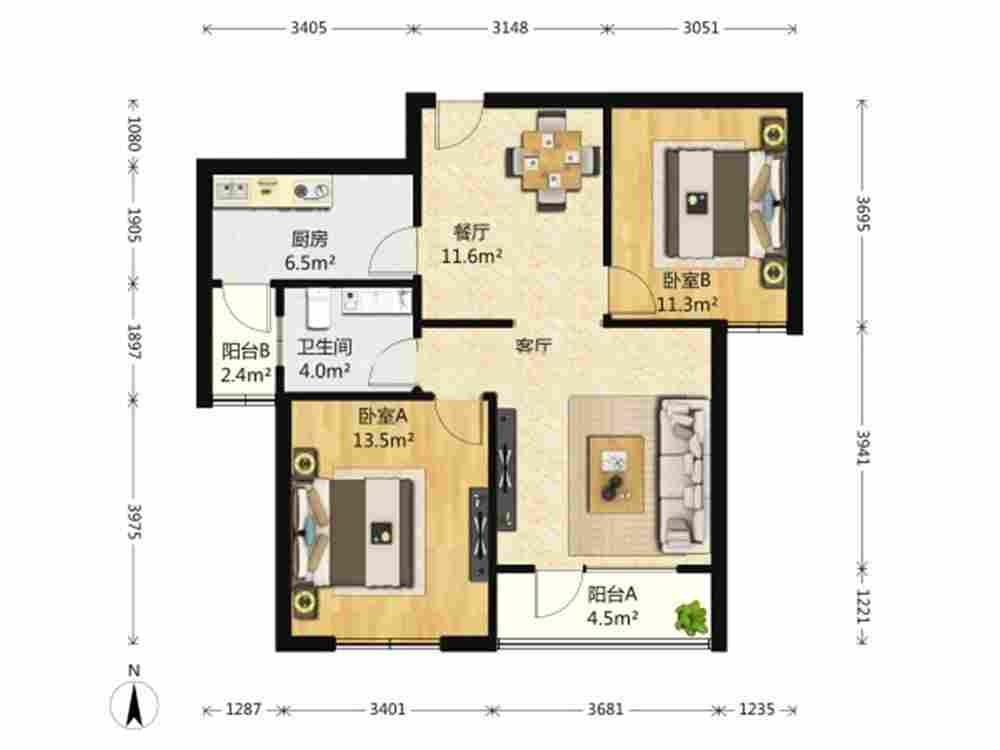 鲁信长春花园 2室2厅 292.00万元